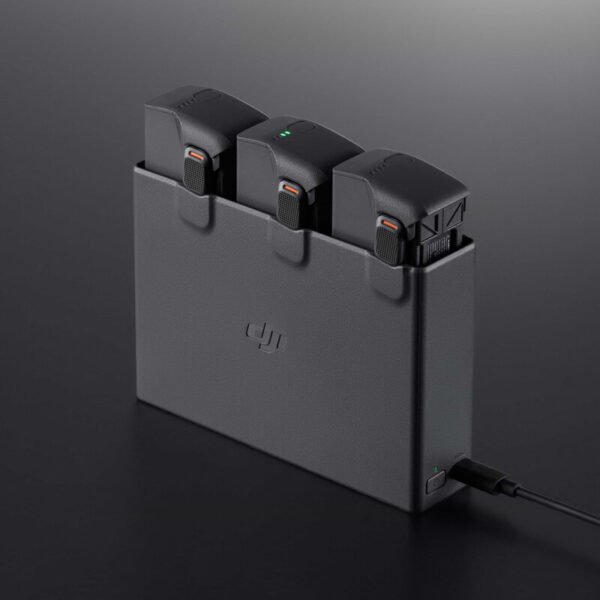 Close-up of battery ports and LED status indicators on the DJI Avata 2 Two-Way Charging Hub
