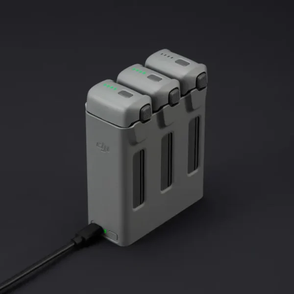 Close-up of the battery slots and charging ports on the DJI Avata 360 Charging Hub