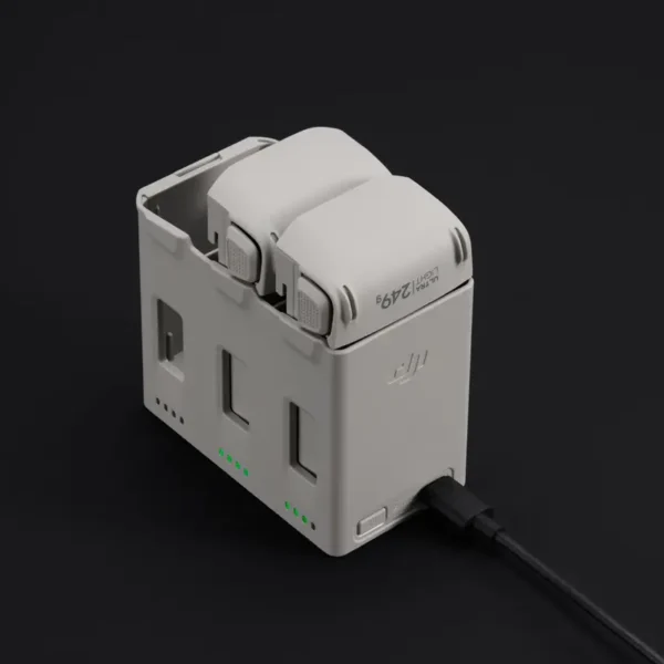 Close-up of the battery slots and USB-C port on the DJI Lito X1 Charging Hub