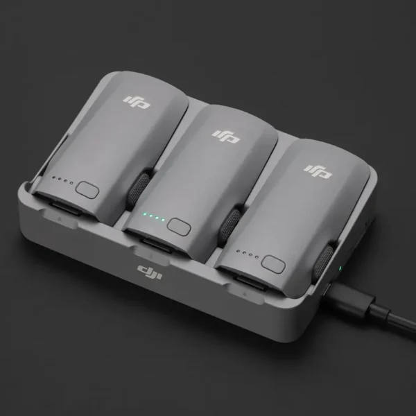 DJI Neo 2 Two-Way Charging Hub simultaneously charging three intelligent flight batteries