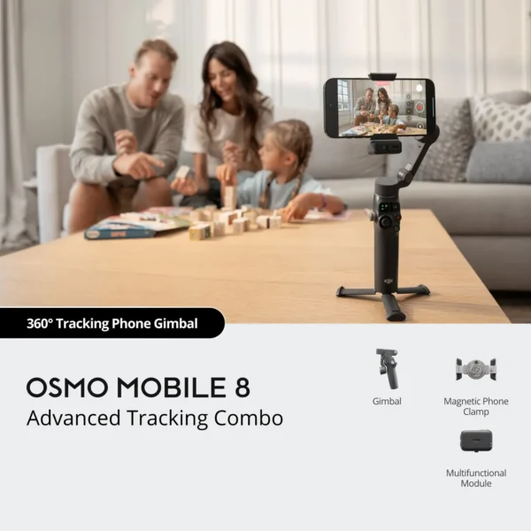 The folded and unfolded DJI Osmo Mobile 8 smartphone gimbal stabilizer.