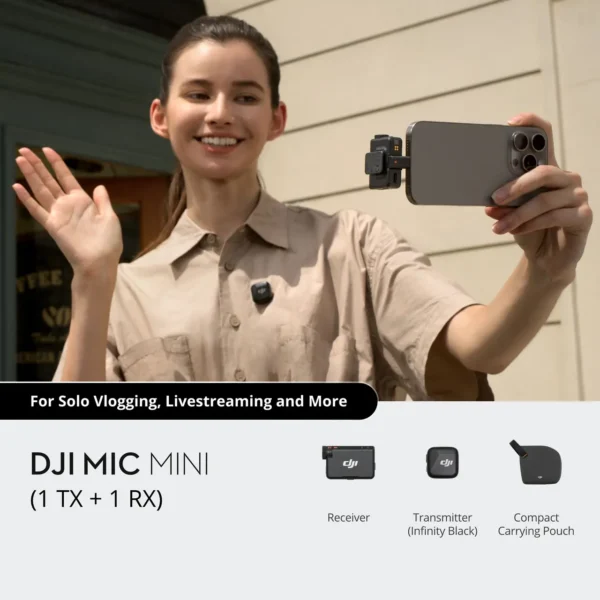 DJI Mic Mini (1 TX + 1 RX) wireless microphone transmitter and camera-mount receiver set