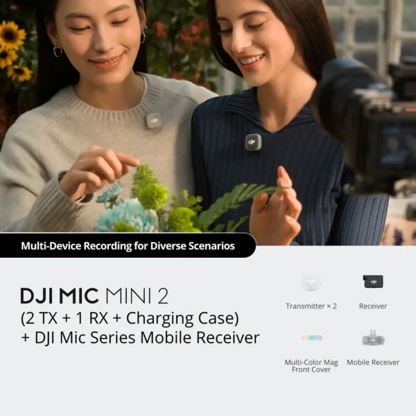 DJI Mic Mini 2 (2 TX + 1 RX + Charging Case) + DJI Mic Series Mobile Receiver complete dual wireless microphone kit